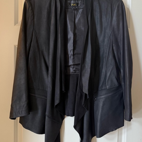 Bernardo Jackets & Blazers - Bernardo Women's Leather Black Draped Jacket